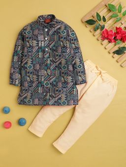 Jeetethnics - Boys Navy Blue Printed Kurta With Pyjama