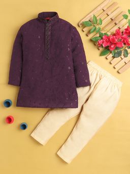 Jeetethnics - Boys Wine Embroidered Kurta With Pyjama