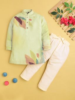 Jeetethnics - Boys Green Floral Print Kurta With Pyjama