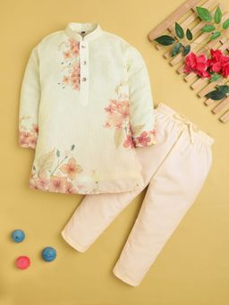 Jeetethnics - Boys Rust Floral Printed Kurta With Pyjama
