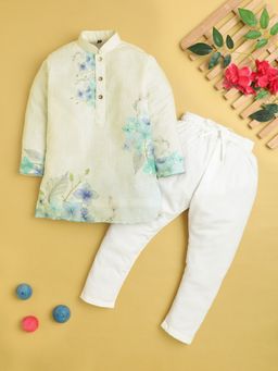 Jeetethnics - Boys Blue Floral Printed Kurta With Pyjama