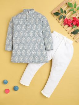 Jeetethnics - Boys Grey Block Printed Kurta With Pyjama