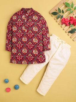 Jeetethnics - Boys Maroon Printed Kurta With Pyjama