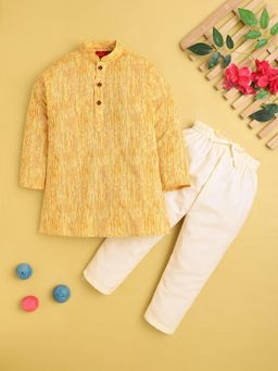 Jeetethnics - Boys Yellow Striped Printed Kurta With Pyjama
