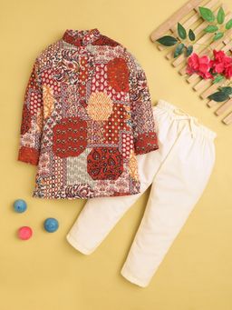 Jeetethnics - Boys Rust Floral Printed Kurta With Pyjama
