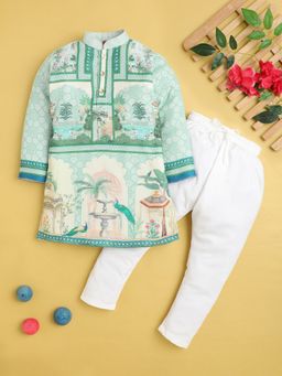 Jeetethnics - Boys Green Printed Kurta With Pyjama