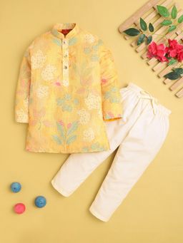 Jeetethnics - Boys Yellow Floral Printed Kurta With Pyjama