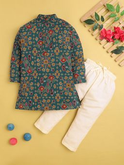 Jeetethnics - Boys Teal Printed Kurta With Pyjama
