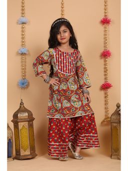 Superminis - Girls Cotton Paisley Printed Kurti With Sharara Ethnic Wear Set