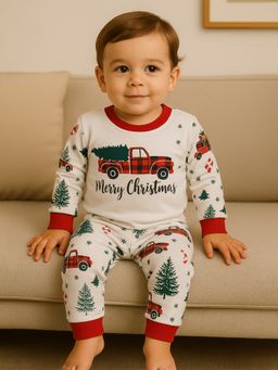 Little Surprise Box - White And Red Big Truck Soft Cotton Christmas Night Suit