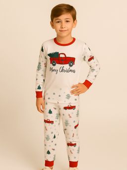 Little Surprise Box - Red Big Truck Soft Cotton Christmas Night Suit
