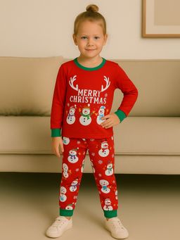 Little Surprise Box - Red 3Snowman Soft Cotton Kids Christmas Night Suit
