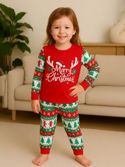 Little Surprise Box - Red Tree And Gingerbread Man Soft Cotton Kids Christmas Night Suit
