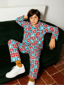 Little Surprise Box - Multi-Color Snowman Checkered Cotton Night Suit