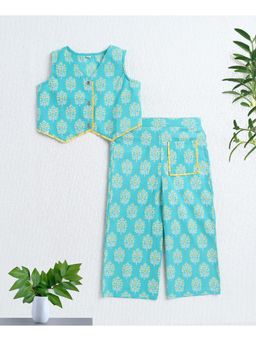 The Magic Wand - Blue Cotton Sleeveless Floral Printed Co-Ord Set