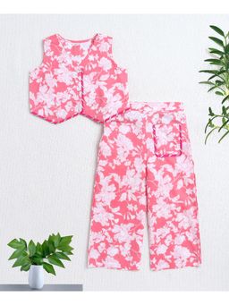 The Magic Wand - Pink Cotton Sleeveless Floral Printed Co-Ord Set