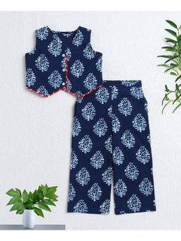 The Magic Wand - Navy Blue Cotton Sleeveless Printed Co-Ord Set