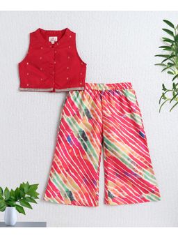 The Magic Wand - Red Woven Sleeveless Top And Stripe Printed Pant