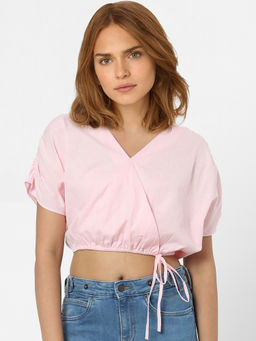 VERO MODA - Women Solid Pink Crop Top