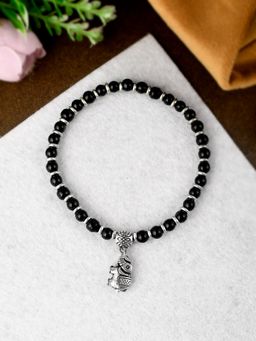 Shoshaa - Silver-Plated Oxidised Black Beaded Charm Bracelet