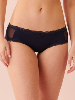 La Vie En Rose - Mesh and Lace Trim Hiphugger Panty