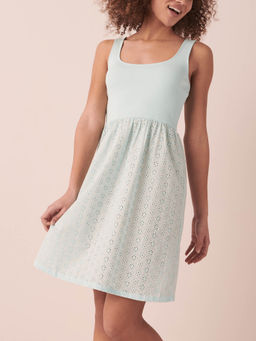 La Vie En Rose - Eyelet and Ribbed Sleeveless Sleepshirt