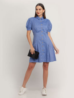 Zink London - Womens Blue Solid Dress
