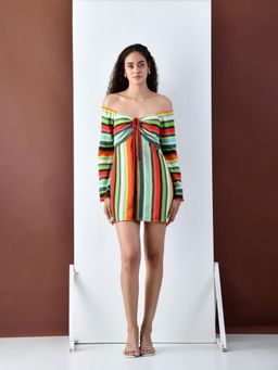 KELIN - Gia Off-Shoulder Striped Multi-Color Knit Dress
