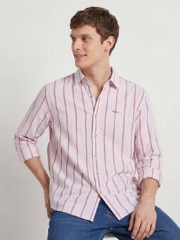 Pepe Jeans - Men Pink Striped Long Sleeve Shirt
