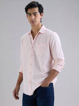 Pepe Jeans - Men Pink Striped Oxford Long Sleeve Shirt