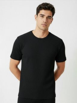 DaMENSCH - Men Ribbed Round Neck Half Sleeve Thermal Top