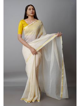 Unnati Silks - Beige Pure Plain Kota Cotton Saree with Unstitched Blouse