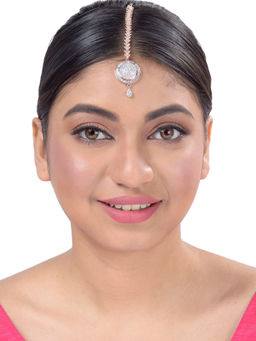 Saraf RS Jewellery - Unique Ad Clustered Maangtikka Round Rose Gold Plated Ad Studded For Women (Onesize)