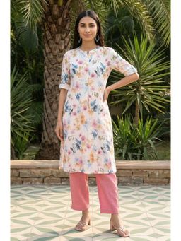 Aurelia - Women's Floral White Kurta with Pant