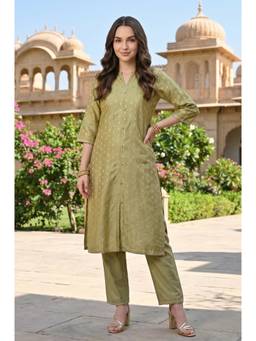 Aurelia - Women's Printed Green Kurta with Pant