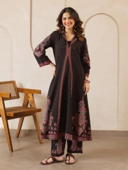 Autumnlane - Women's Floral Black Kurta with Pant