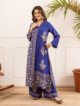 Autumnlane - Women's Floral Blue Kurta with Palazzo