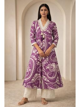 Autumnlane - Women's Printed Purple Kurta with Palazzo