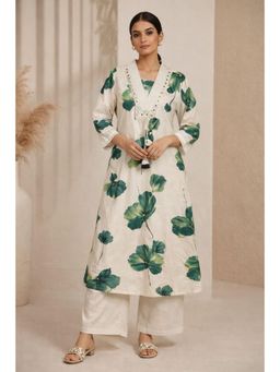 Autumnlane - Women's Floral Off White Kurta with Palazzo