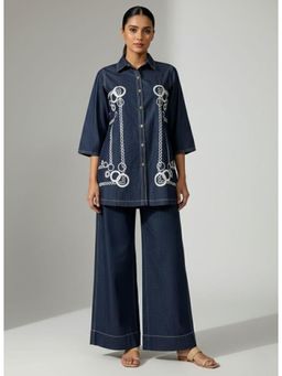 Autumnlane - Women's Embroidered Blue Co-Ord Set