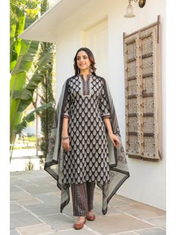 Rain & Rainbow - Women's Printed Black Kurta with Pant & Dupatta