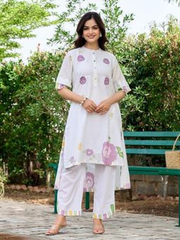 Autumnlane - Women's Printed White Kurta with Pant