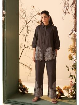 Autumnlane - Women's Embroidered Brown Co-Ord Set