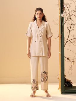 Autumnlane - Women's Embroidered Off White Co-Ord Set