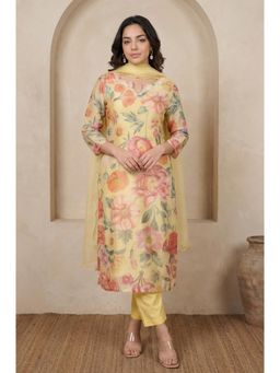 W - Floral Yellow Kurta with Pant & Dupatta