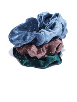 Blueberry - Set Of 3 Multi Velvet Scrunchies (Pack of 3)