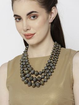 Yellow Chimes - Silver Oxidised Necklace Dual Tone Contemporary Multi Layered Necklace