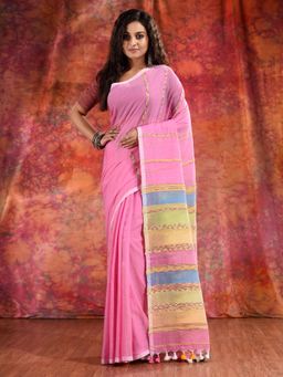 CHARUKRITI - Pink Cotton Khesh Soft Handwoven Saree and Unstitched Blouse