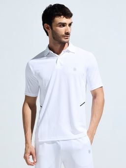DOMIN8 - Men White Polyester Solid Regular Fit Polo T-Shirt