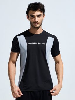 DOMIN8 - Men Black Polyester Graphic Slim Fit T-Shirt